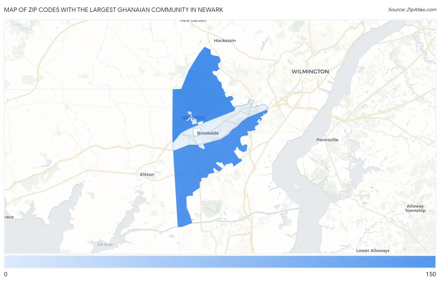 Zip Codes with the Largest Ghanaian Community in Newark Map