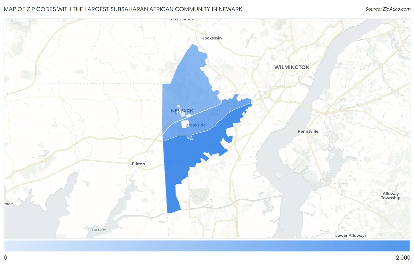 Zip Codes with the Largest Subsaharan African Community in Newark Map