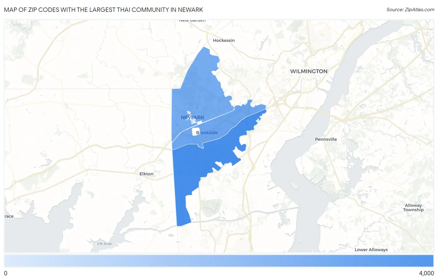 Zip Codes with the Largest Thai Community in Newark Map
