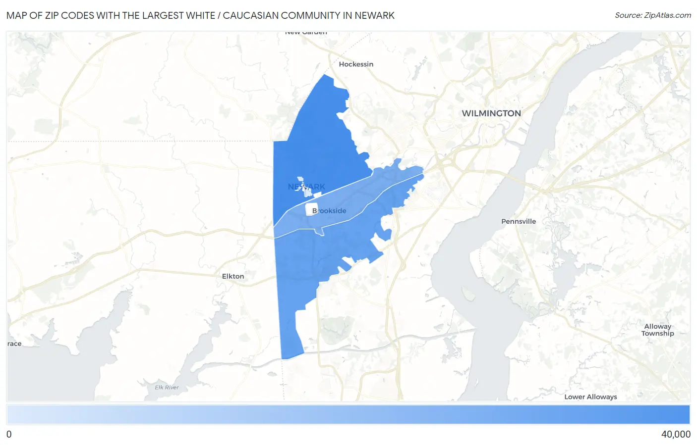 Zip Codes with the Largest White / Caucasian Community in Newark Map