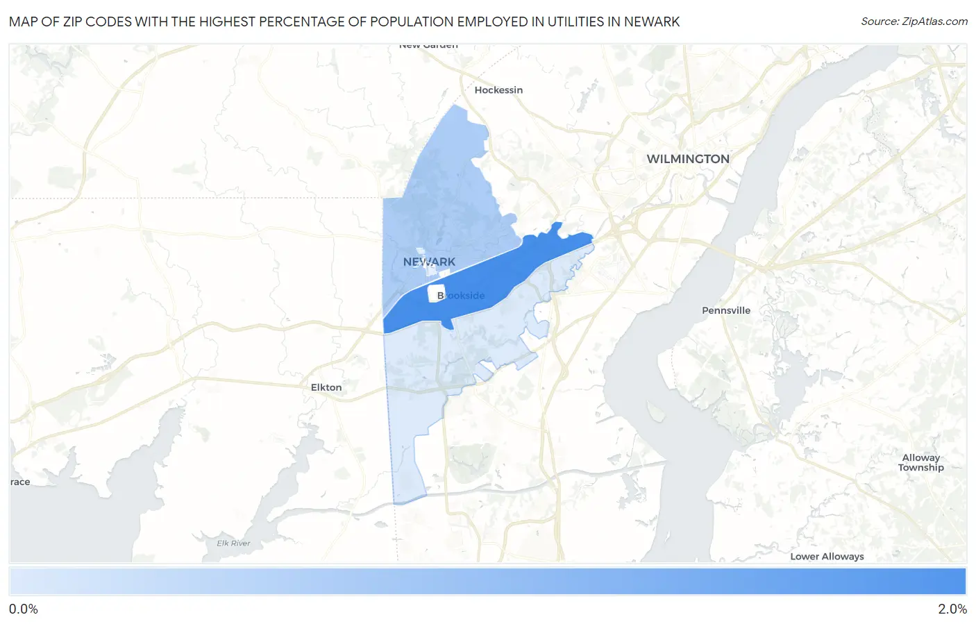 Zip Codes with the Highest Percentage of Population Employed in Utilities in Newark Map