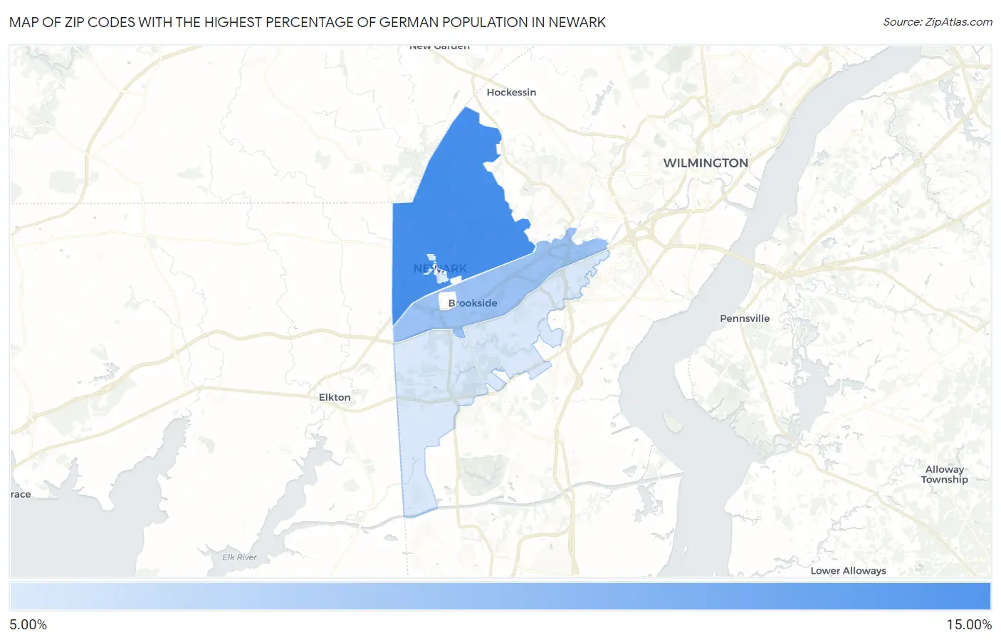 Zip Codes with the Highest Percentage of German Population in Newark Map