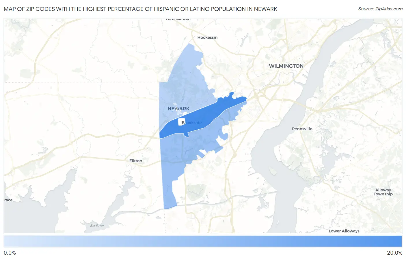 Zip Codes with the Highest Percentage of Hispanic or Latino Population in Newark Map