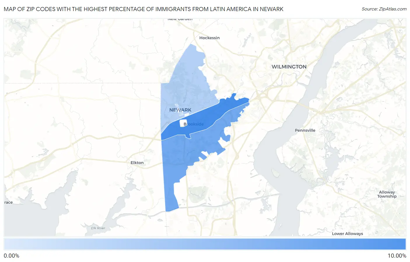 Zip Codes with the Highest Percentage of Immigrants from Latin America in Newark Map
