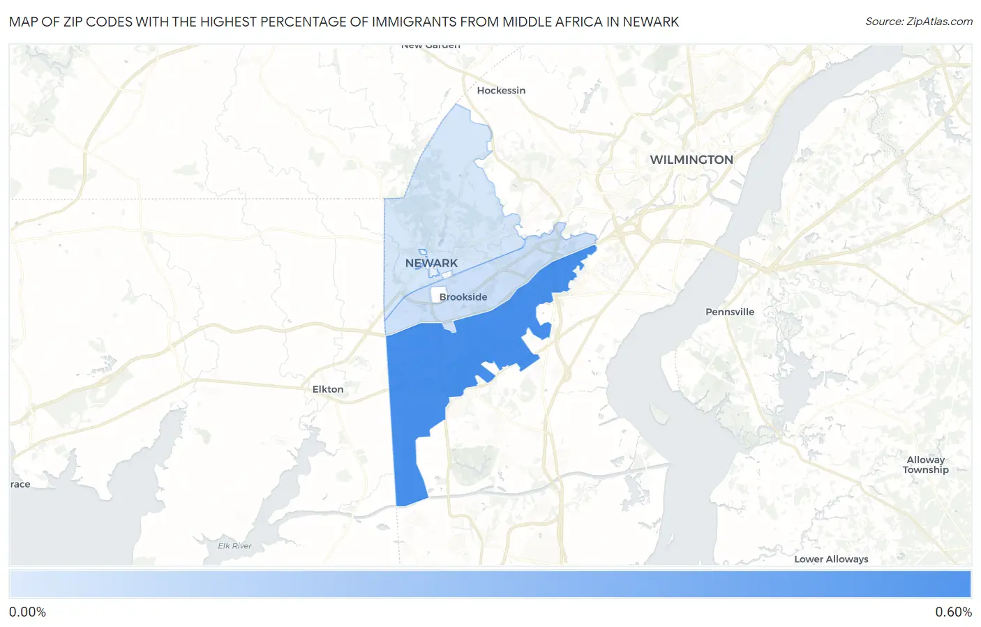 Zip Codes with the Highest Percentage of Immigrants from Middle Africa in Newark Map