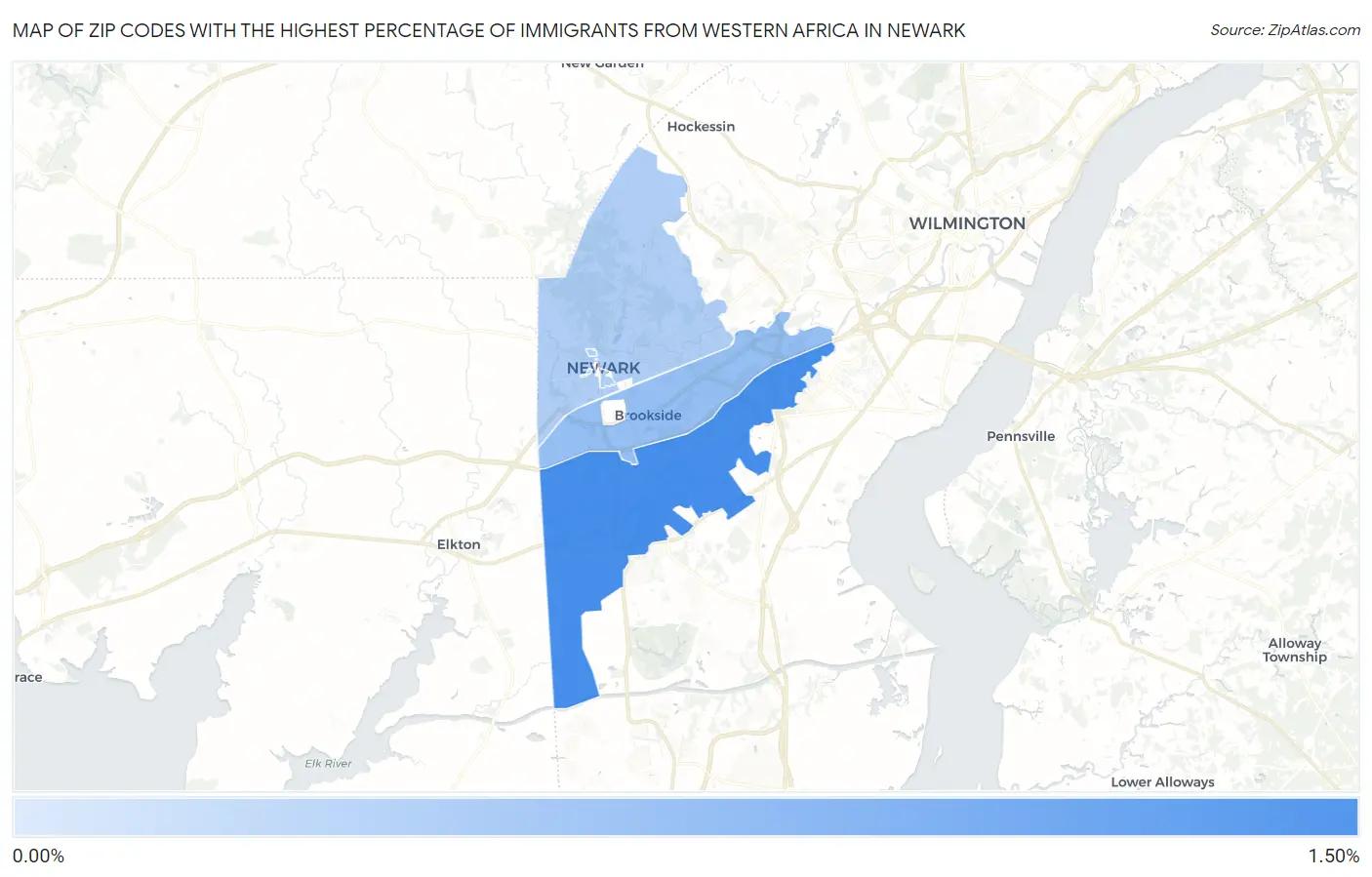 Zip Codes with the Highest Percentage of Immigrants from Western Africa in Newark Map