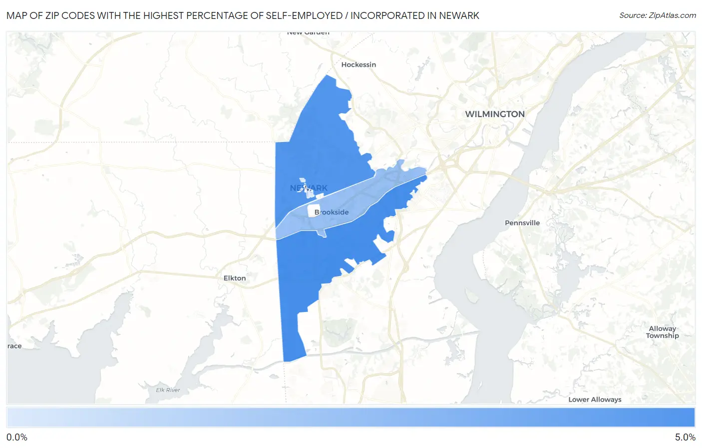 Zip Codes with the Highest Percentage of Self-Employed / Incorporated in Newark Map
