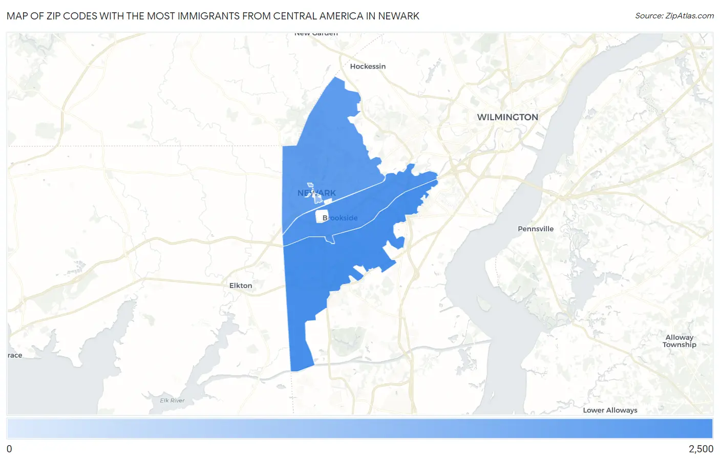 Zip Codes with the Most Immigrants from Central America in Newark Map