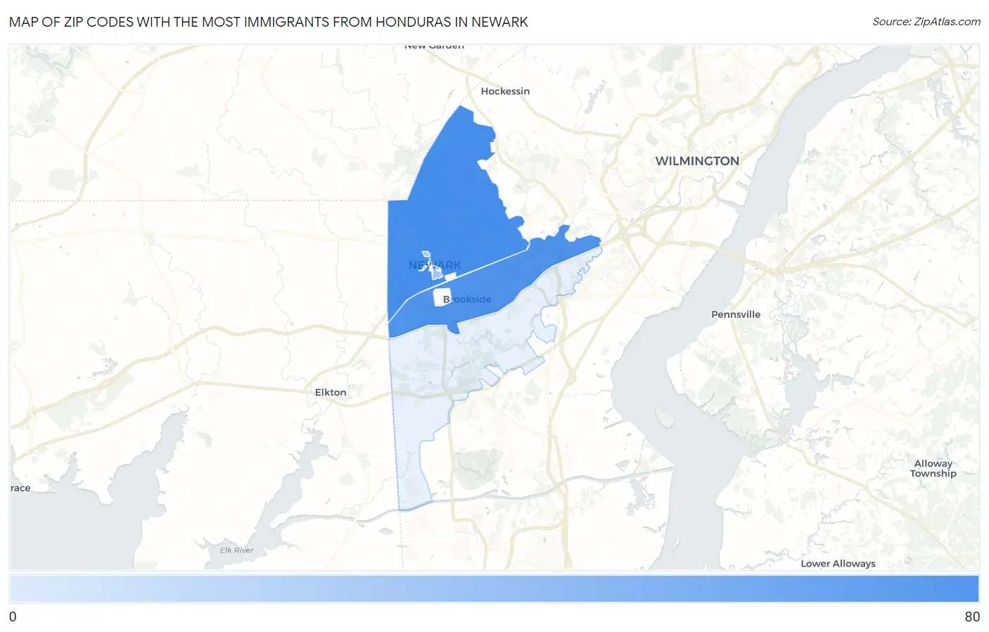 Zip Codes with the Most Immigrants from Honduras in Newark Map