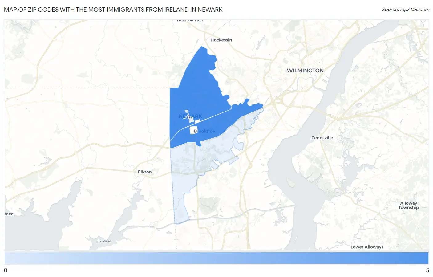 Zip Codes with the Most Immigrants from Ireland in Newark Map