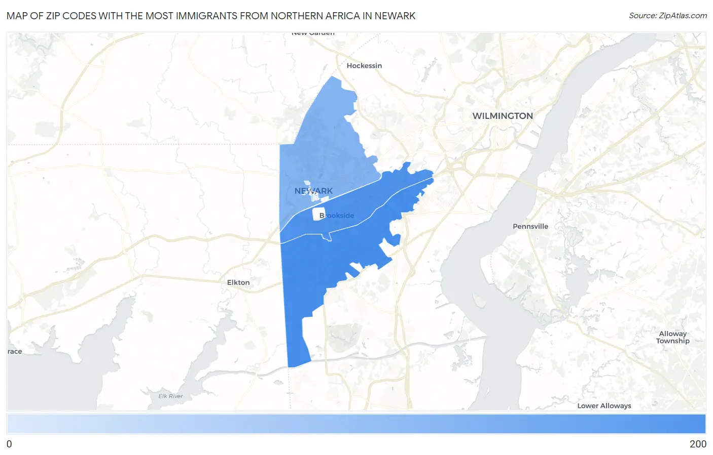 Zip Codes with the Most Immigrants from Northern Africa in Newark Map