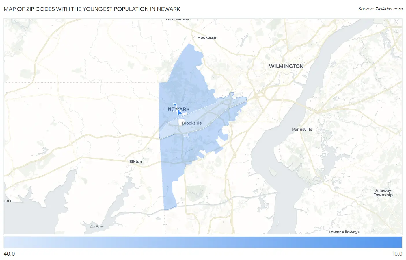Zip Codes with the Youngest Population in Newark Map