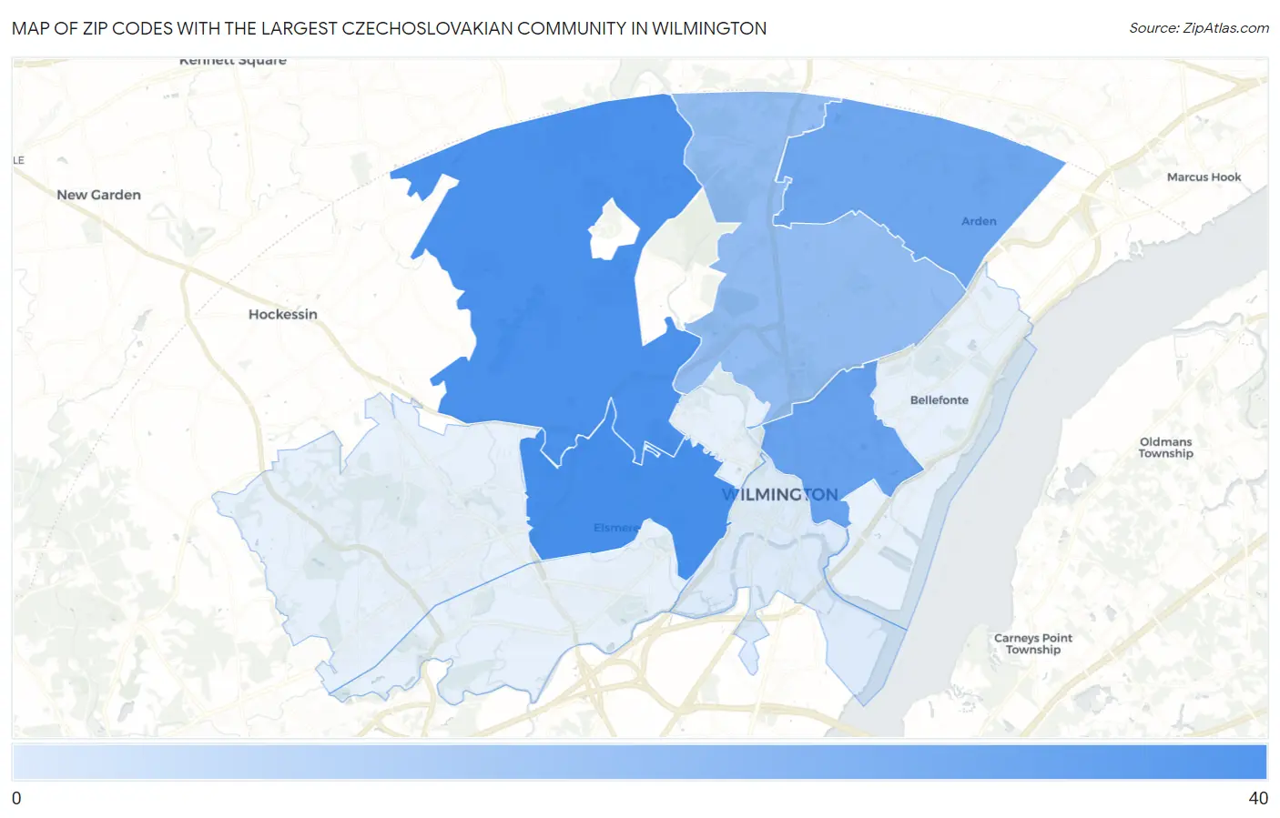 Zip Codes with the Largest Czechoslovakian Community in Wilmington Map