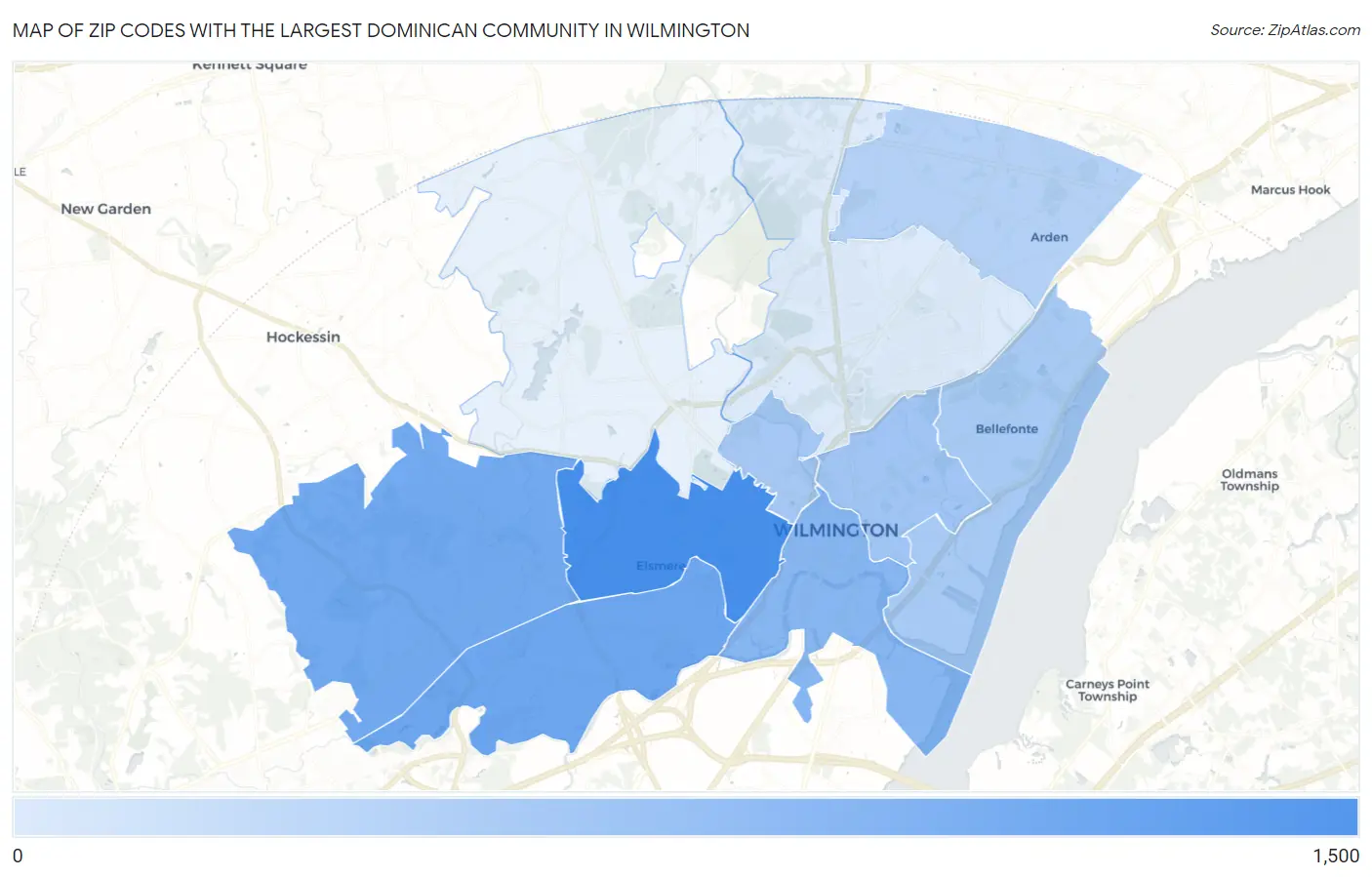 Zip Codes with the Largest Dominican Community in Wilmington Map