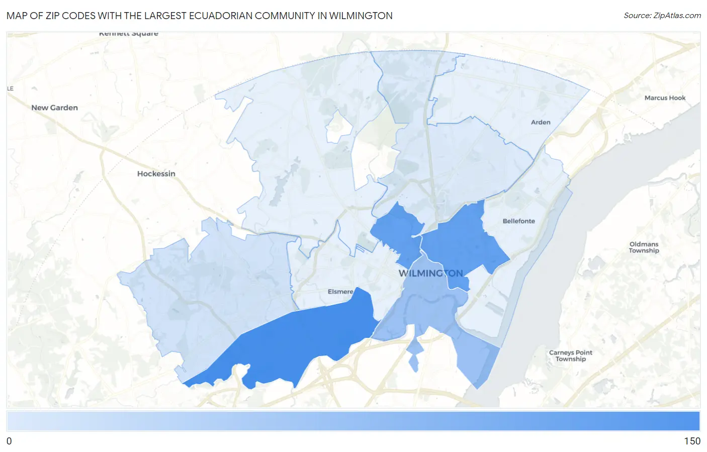 Zip Codes with the Largest Ecuadorian Community in Wilmington Map