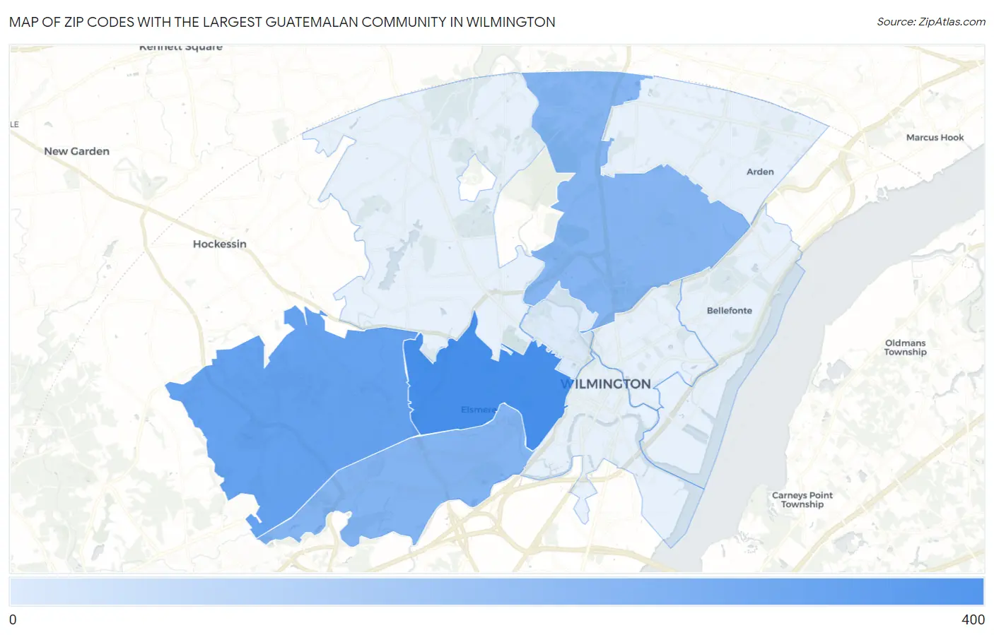 Zip Codes with the Largest Guatemalan Community in Wilmington Map