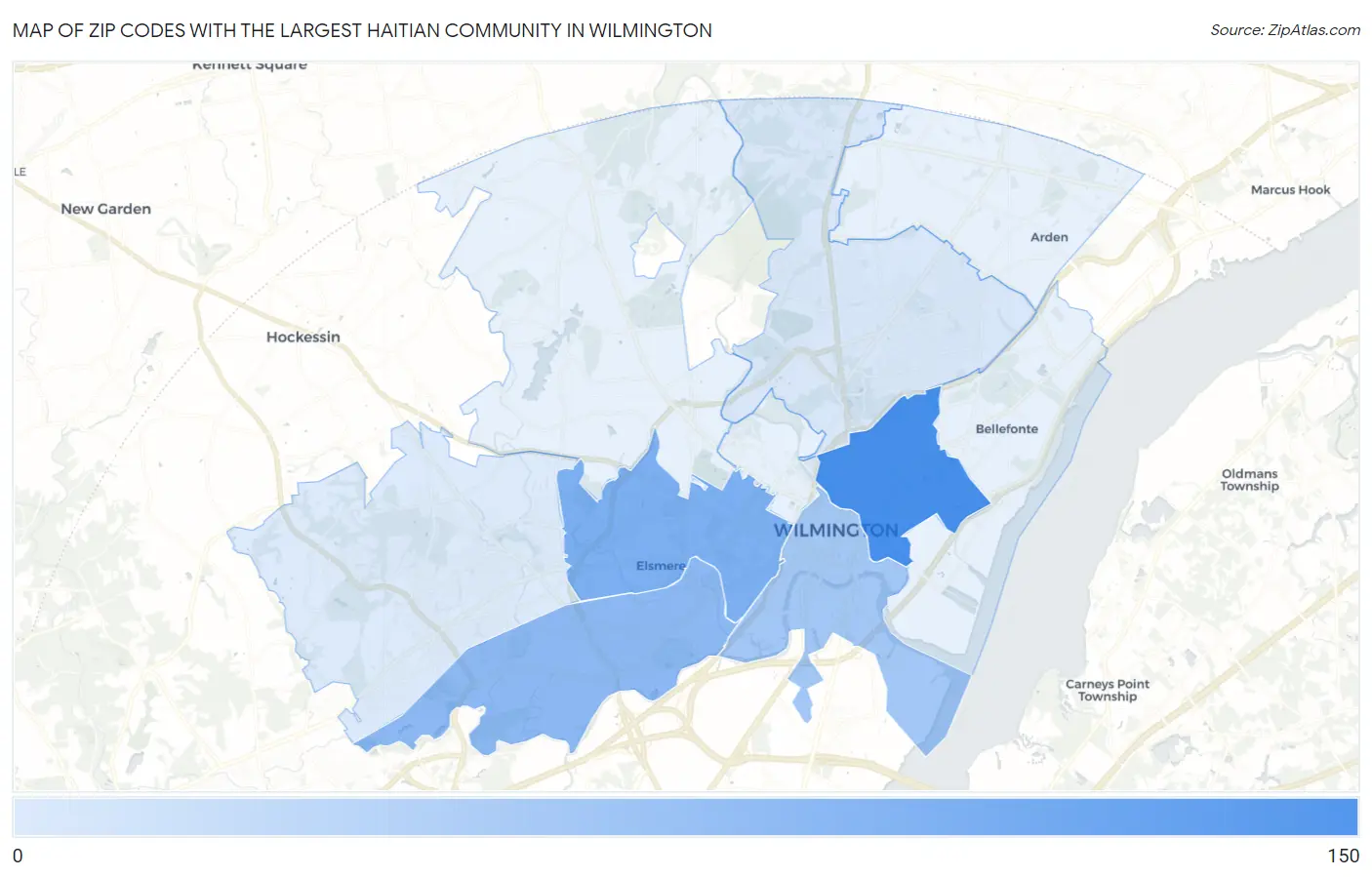 Zip Codes with the Largest Haitian Community in Wilmington Map