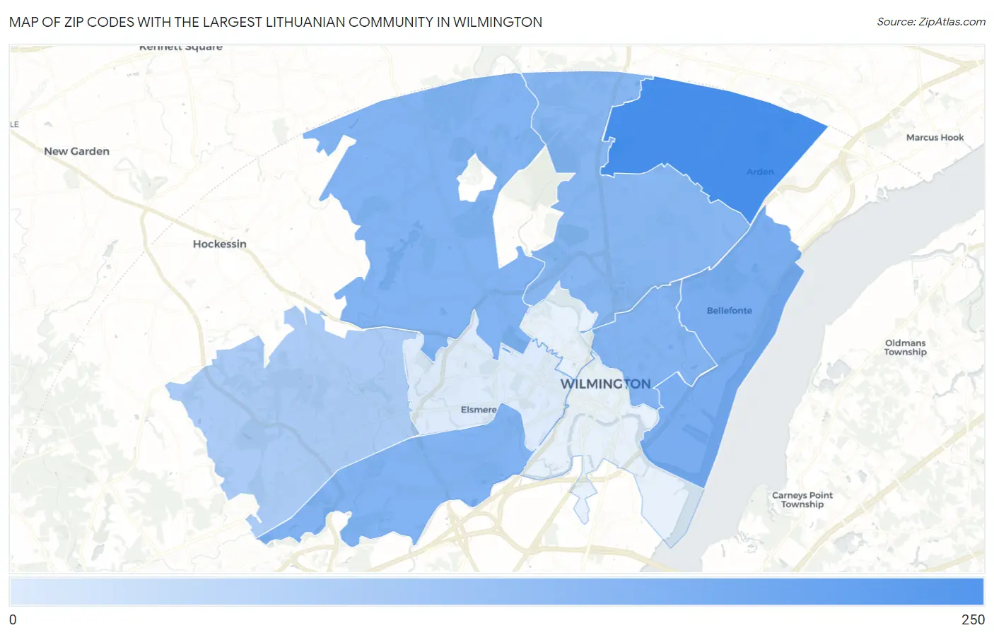 Zip Codes with the Largest Lithuanian Community in Wilmington Map