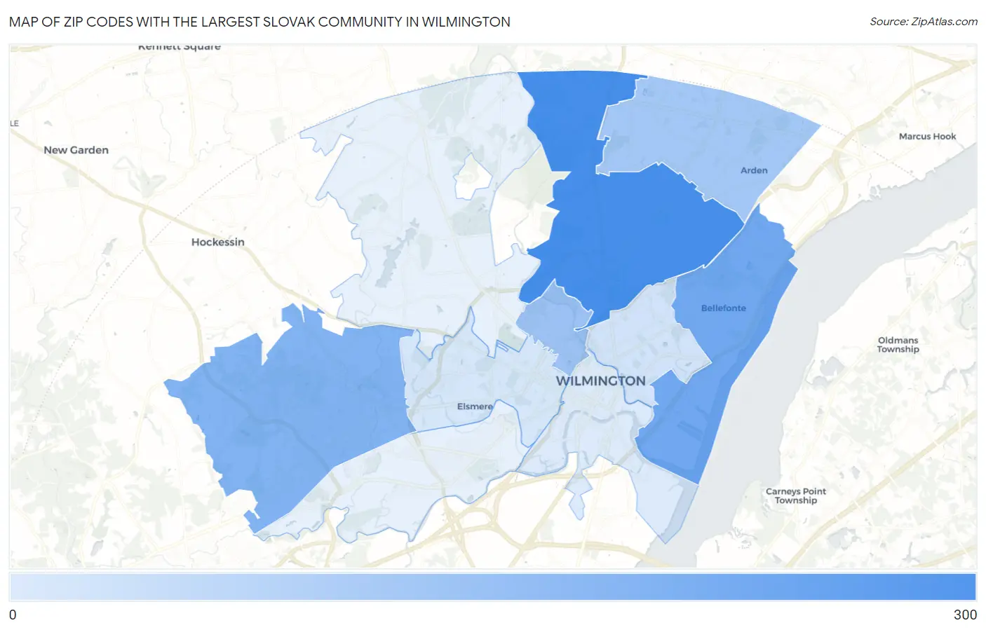 Zip Codes with the Largest Slovak Community in Wilmington Map