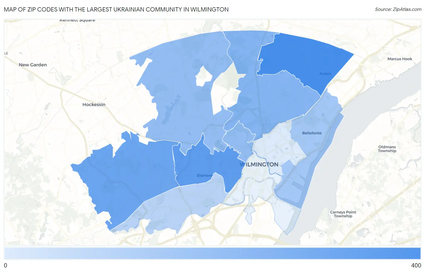 Zip Codes with the Largest Ukrainian Community in Wilmington Map