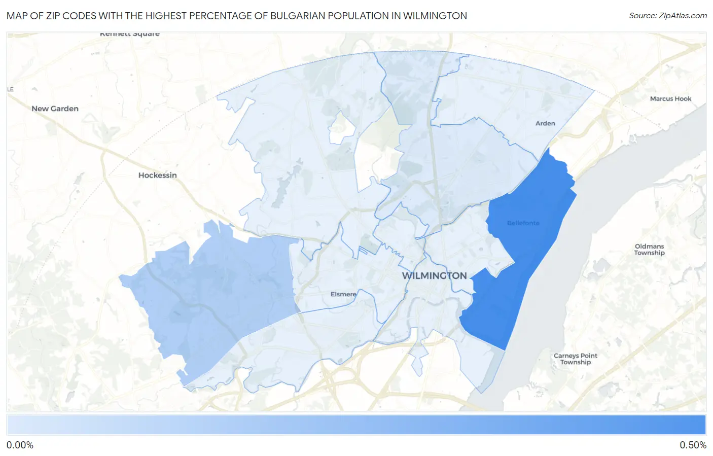 Zip Codes with the Highest Percentage of Bulgarian Population in Wilmington Map