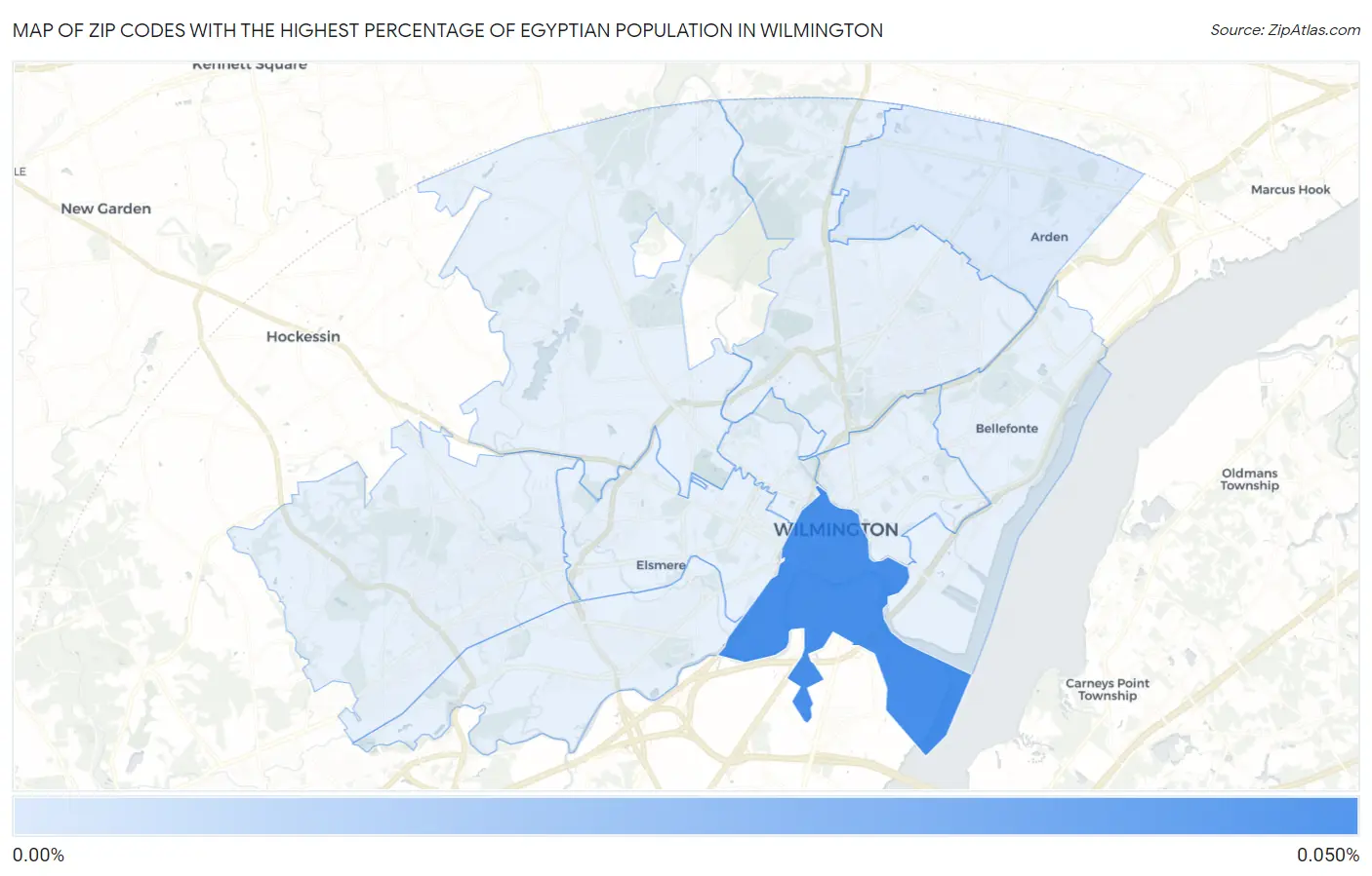 Zip Codes with the Highest Percentage of Egyptian Population in Wilmington Map