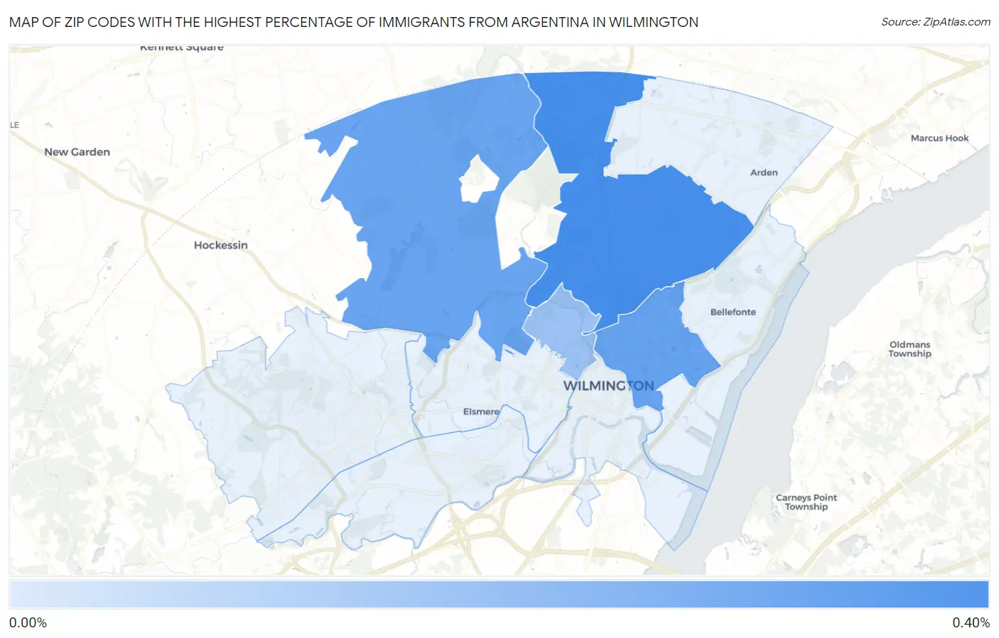 Zip Codes with the Highest Percentage of Immigrants from Argentina in Wilmington Map