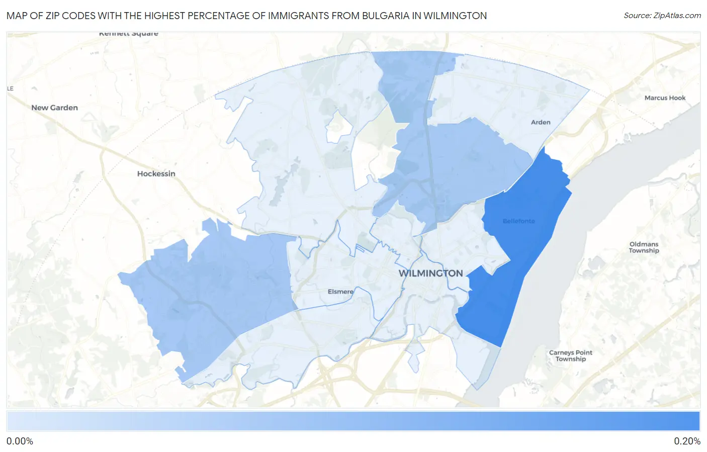 Zip Codes with the Highest Percentage of Immigrants from Bulgaria in Wilmington Map