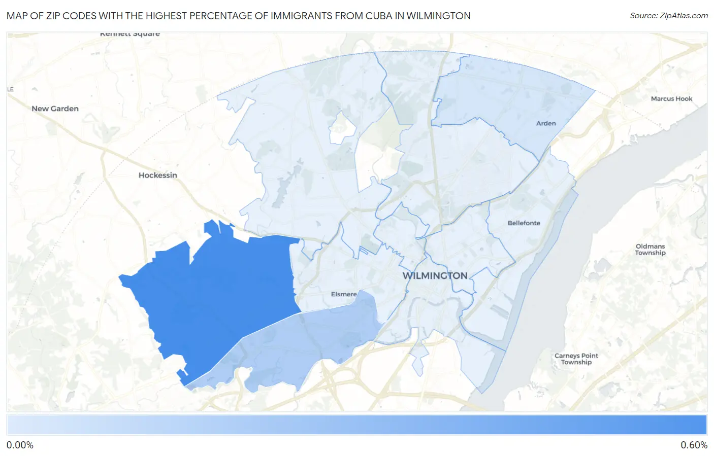 Zip Codes with the Highest Percentage of Immigrants from Cuba in Wilmington Map