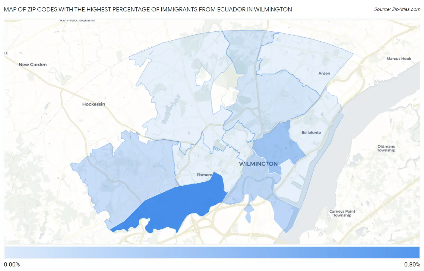 Zip Codes with the Highest Percentage of Immigrants from Ecuador in Wilmington Map