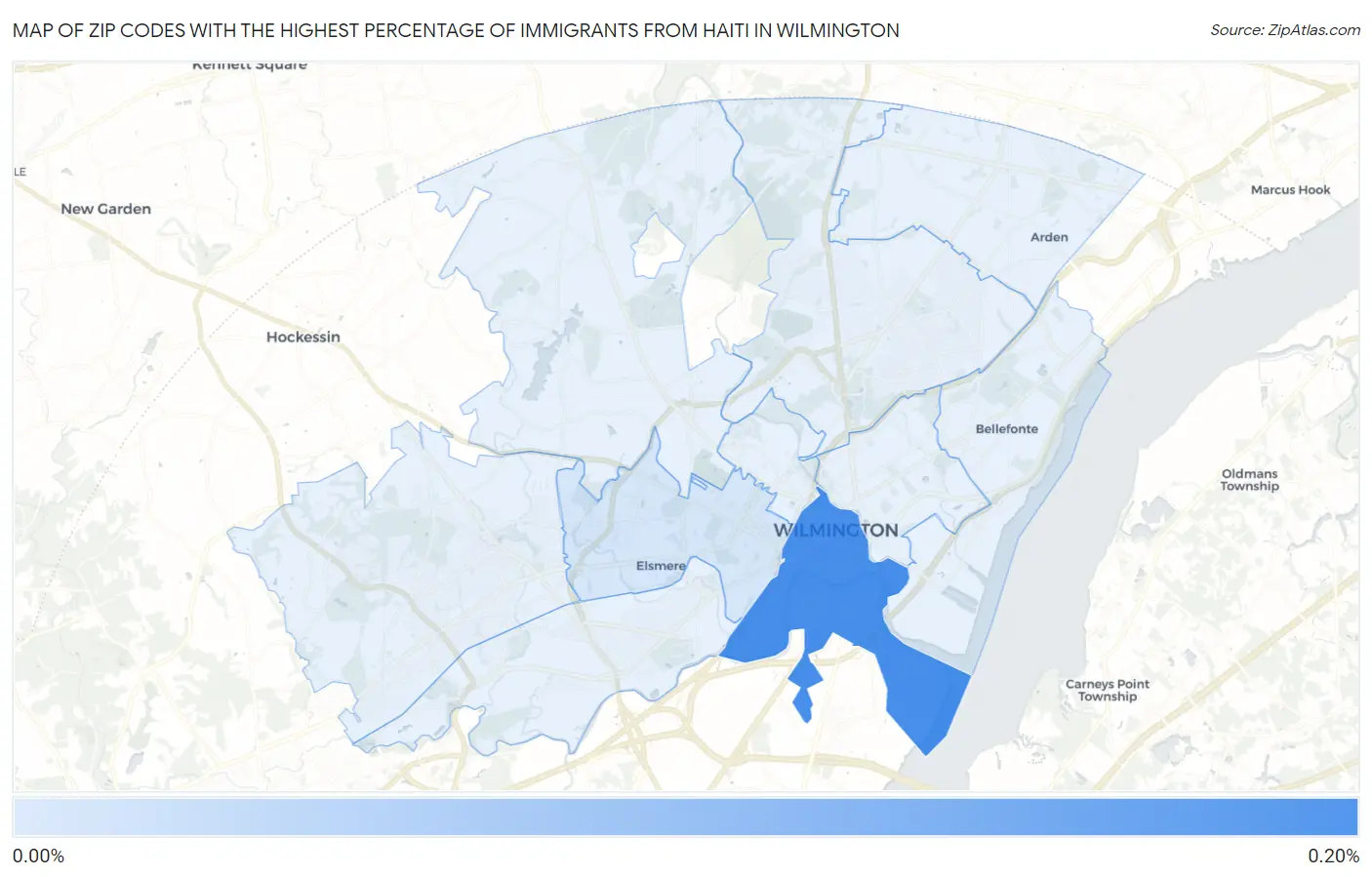 Zip Codes with the Highest Percentage of Immigrants from Haiti in Wilmington Map