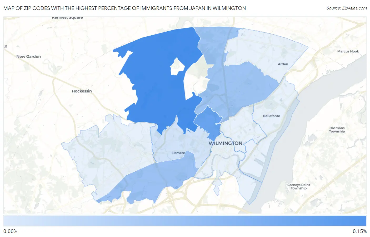 Zip Codes with the Highest Percentage of Immigrants from Japan in Wilmington Map
