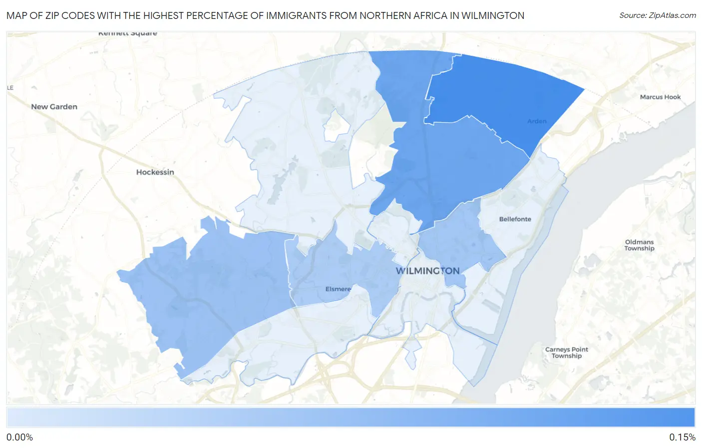 Zip Codes with the Highest Percentage of Immigrants from Northern Africa in Wilmington Map