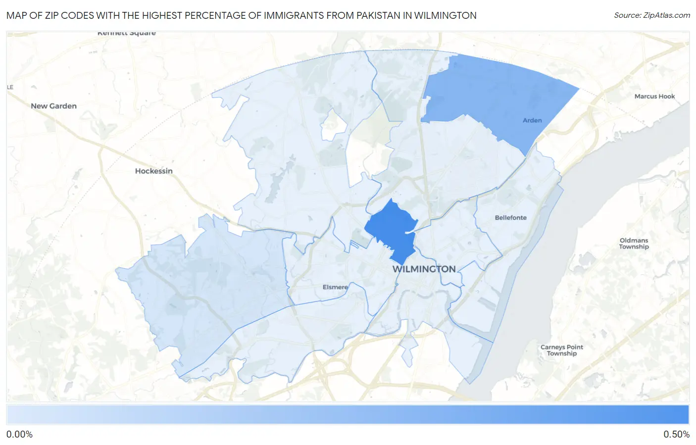 Zip Codes with the Highest Percentage of Immigrants from Pakistan in Wilmington Map