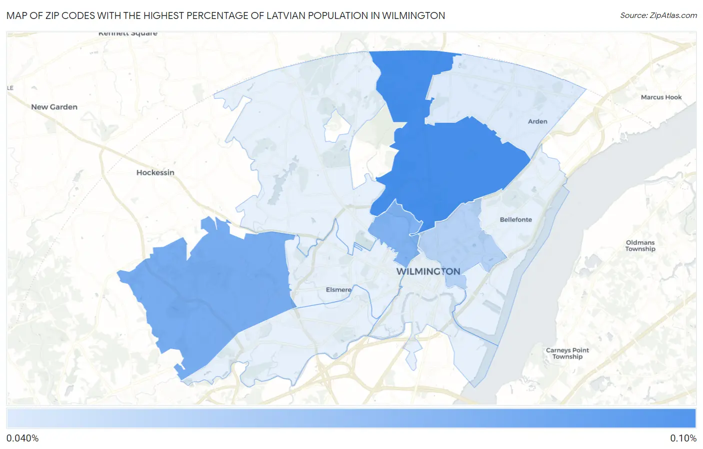 Zip Codes with the Highest Percentage of Latvian Population in Wilmington Map