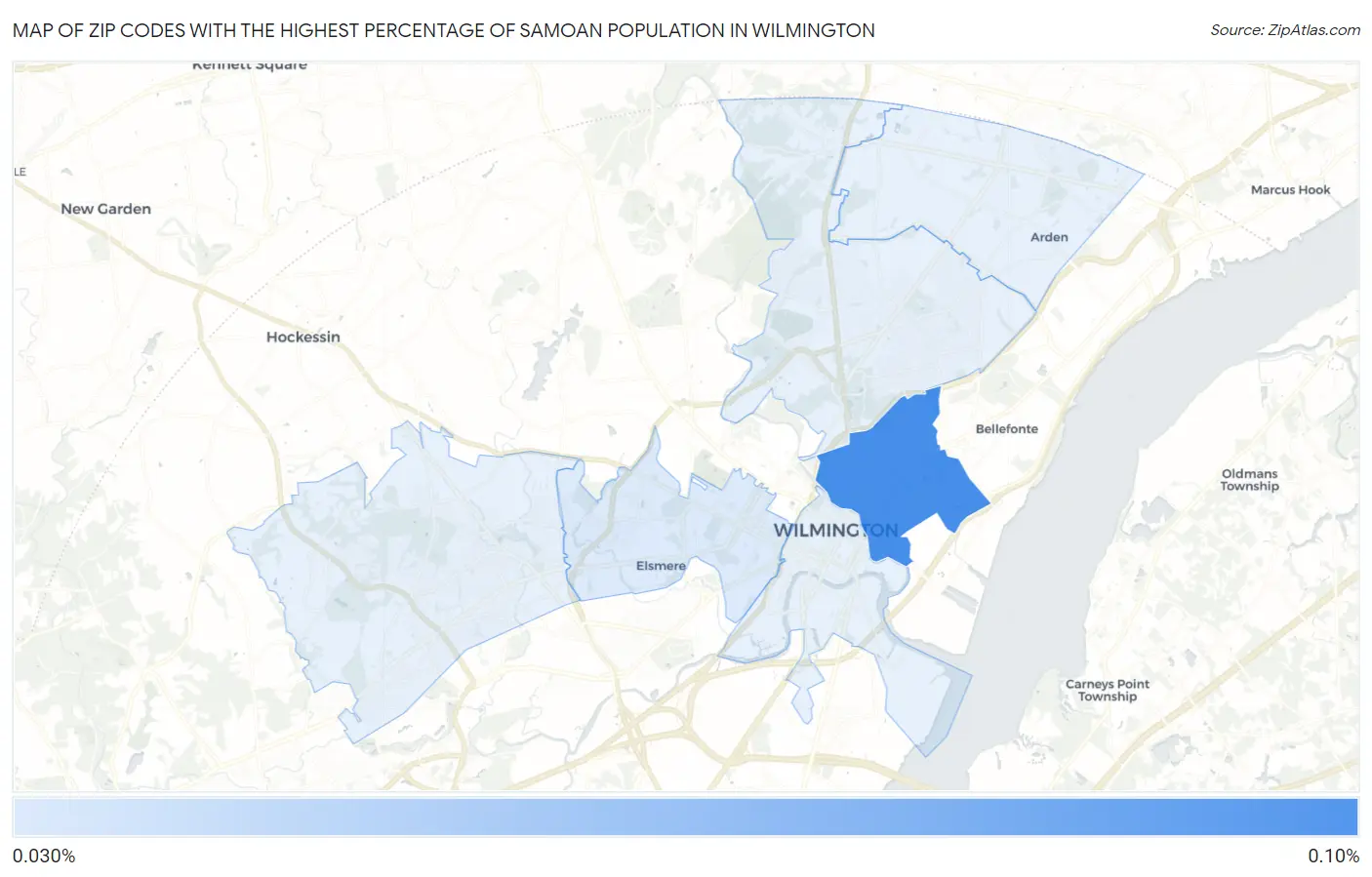 Zip Codes with the Highest Percentage of Samoan Population in Wilmington Map