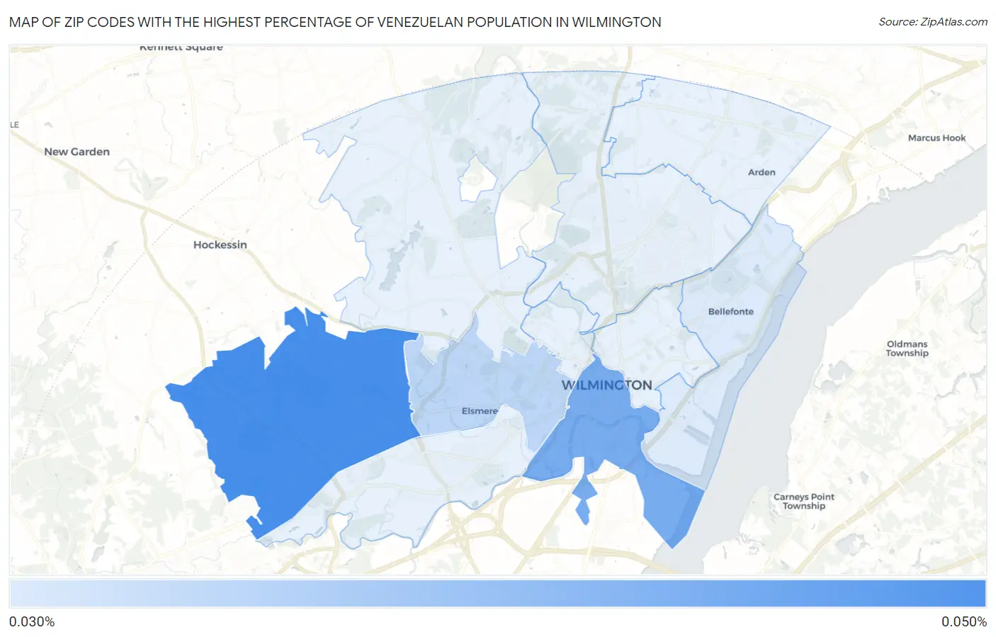 Zip Codes with the Highest Percentage of Venezuelan Population in Wilmington Map