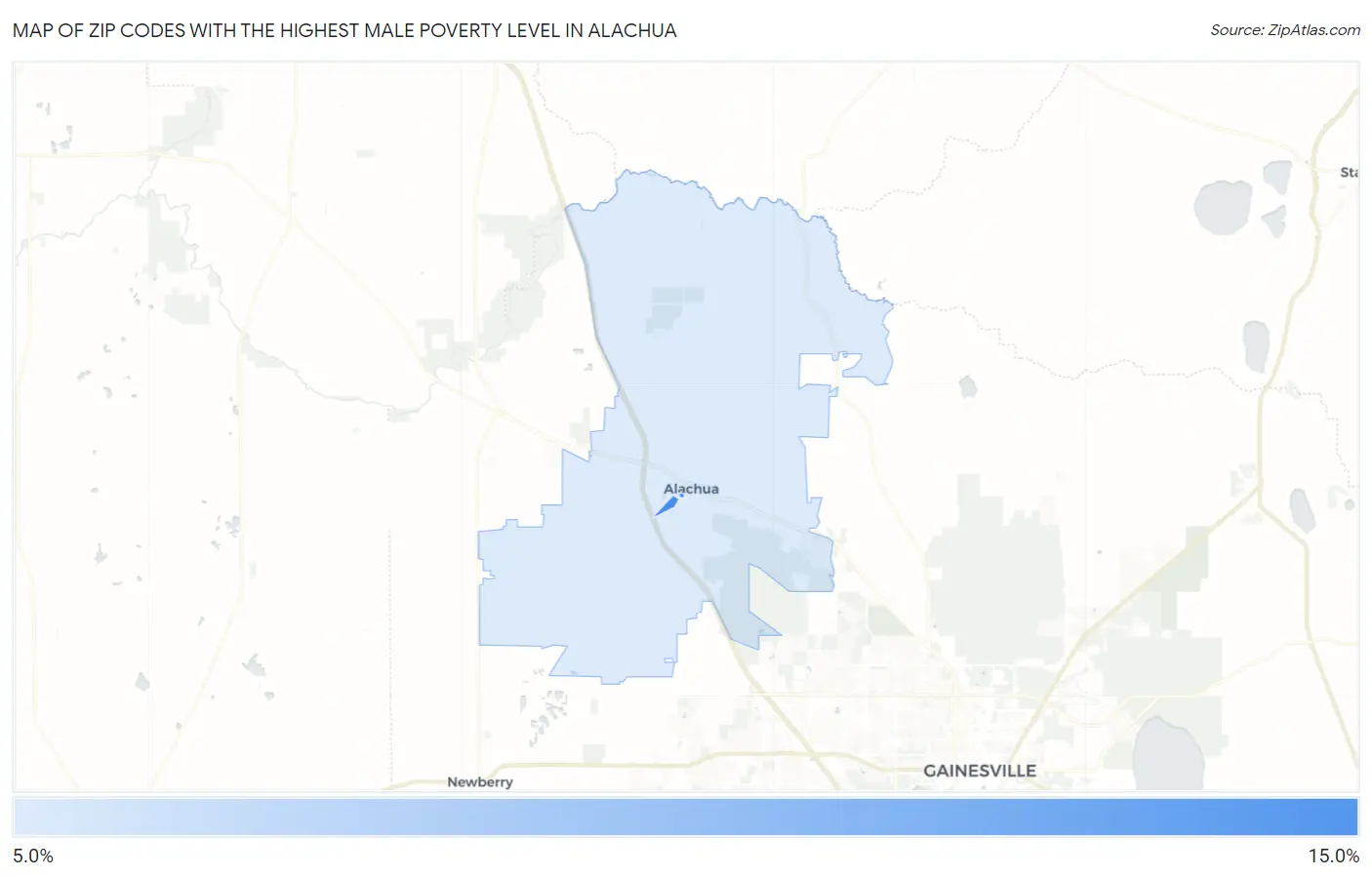 Zip Codes with the Highest Male Poverty Level in Alachua Map