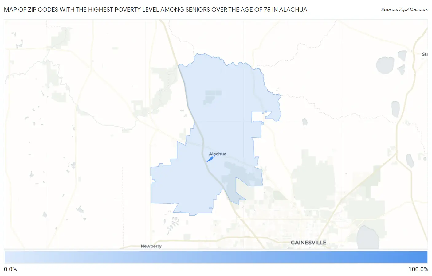 Zip Codes with the Highest Poverty Level Among Seniors Over the Age of 75 in Alachua Map