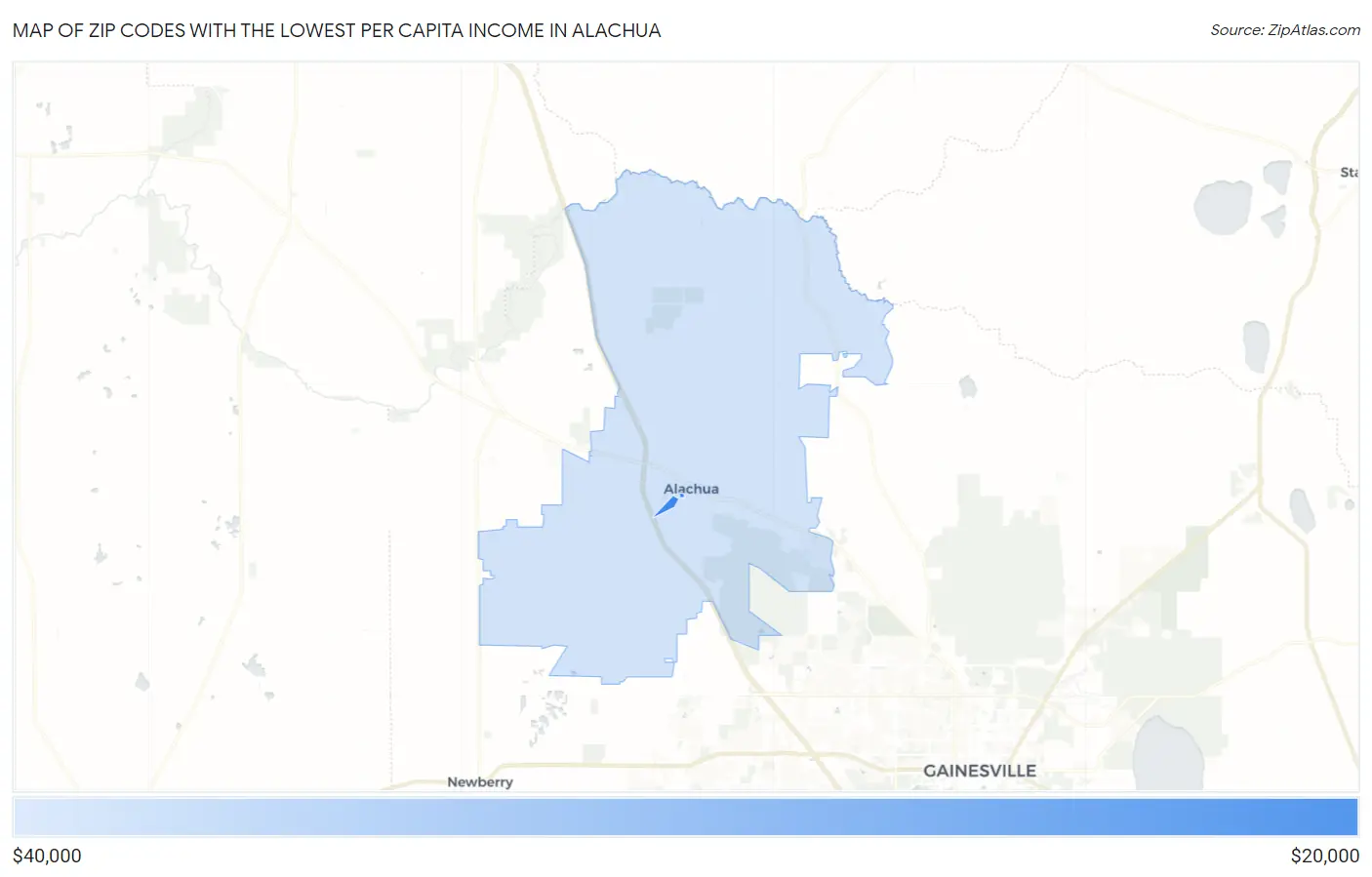 Zip Codes with the Lowest Per Capita Income in Alachua Map