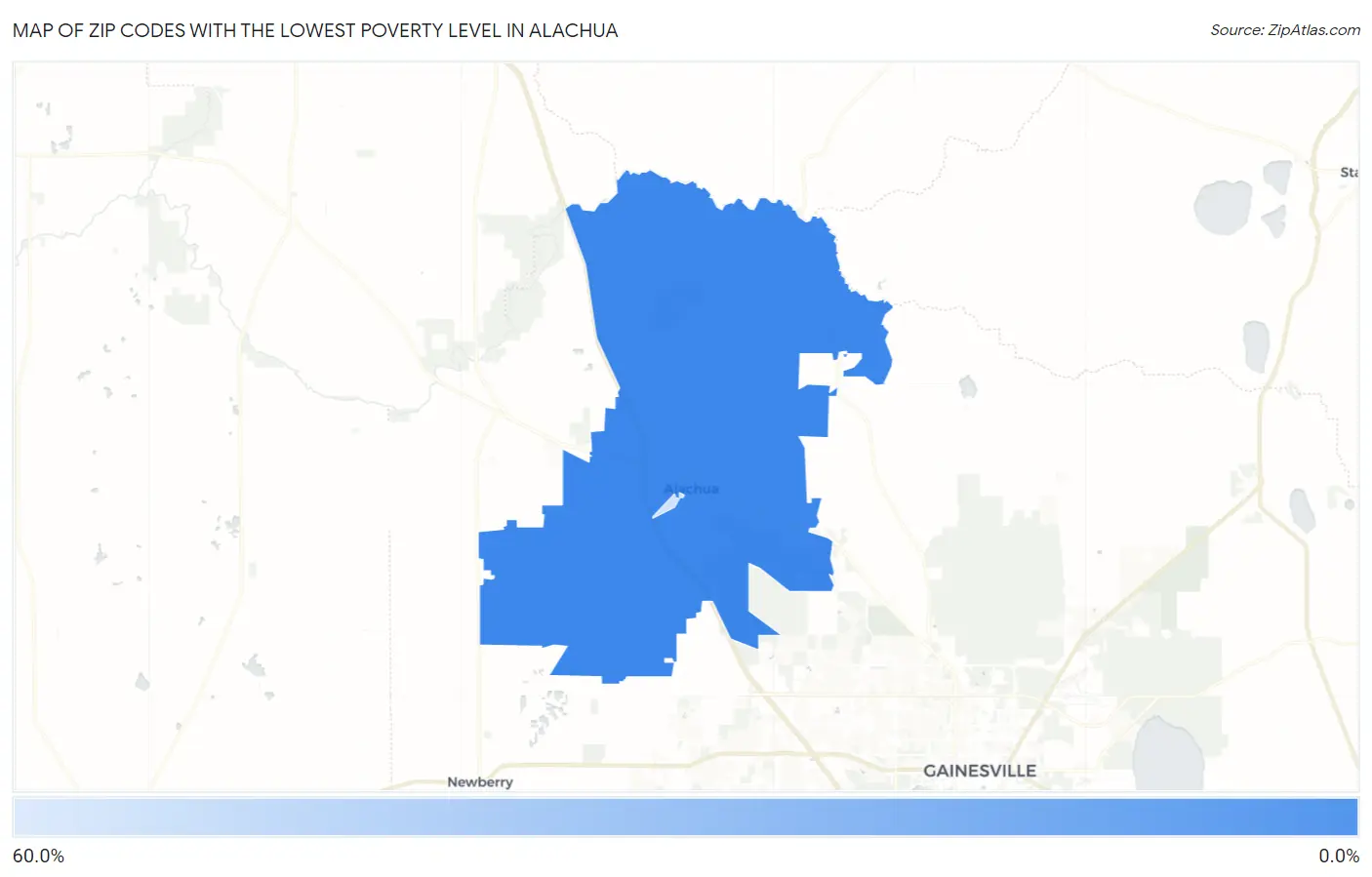 Zip Codes with the Lowest Poverty Level in Alachua Map