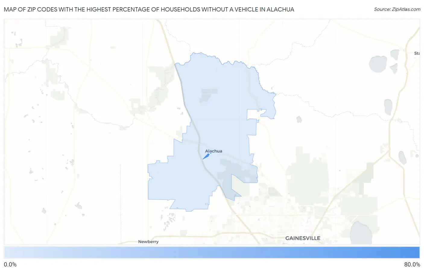 Zip Codes with the Highest Percentage of Households Without a Vehicle in Alachua Map
