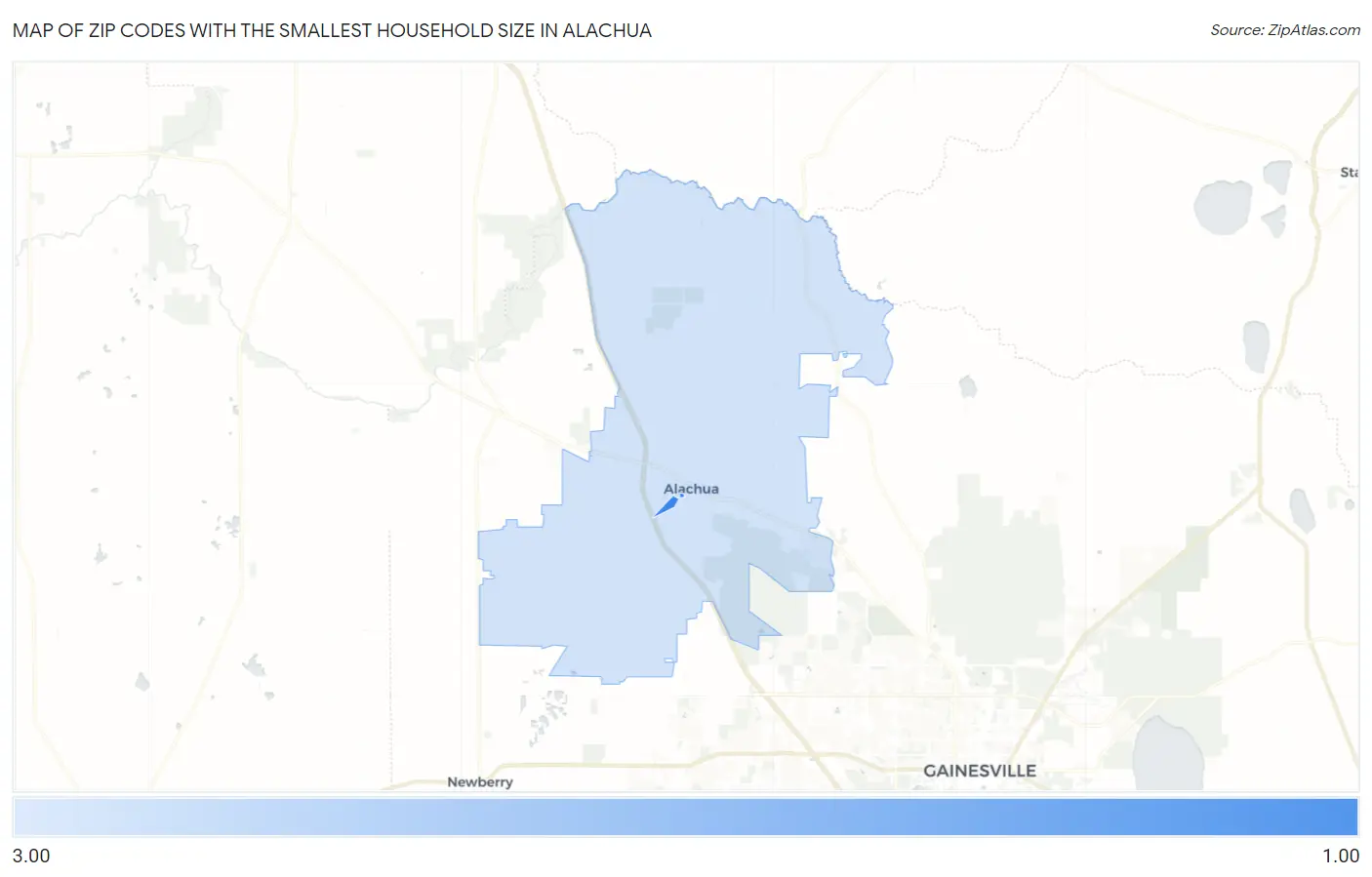 Zip Codes with the Smallest Household Size in Alachua Map