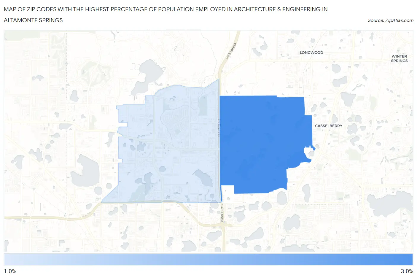 Zip Codes with the Highest Percentage of Population Employed in Architecture & Engineering in Altamonte Springs Map