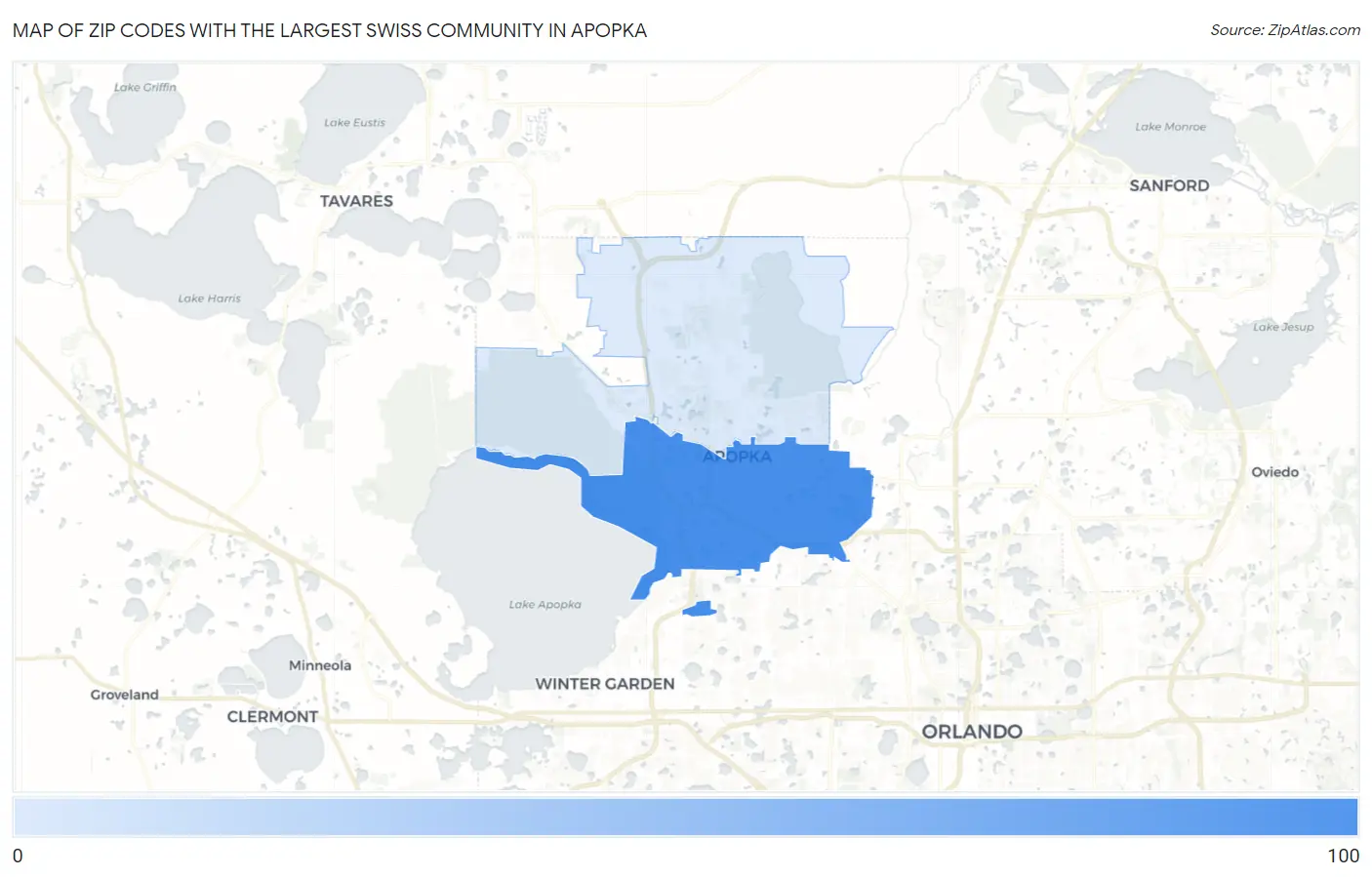 Zip Codes with the Largest Swiss Community in Apopka Map