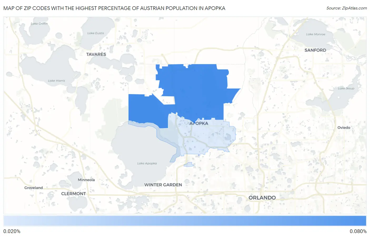 Zip Codes with the Highest Percentage of Austrian Population in Apopka Map