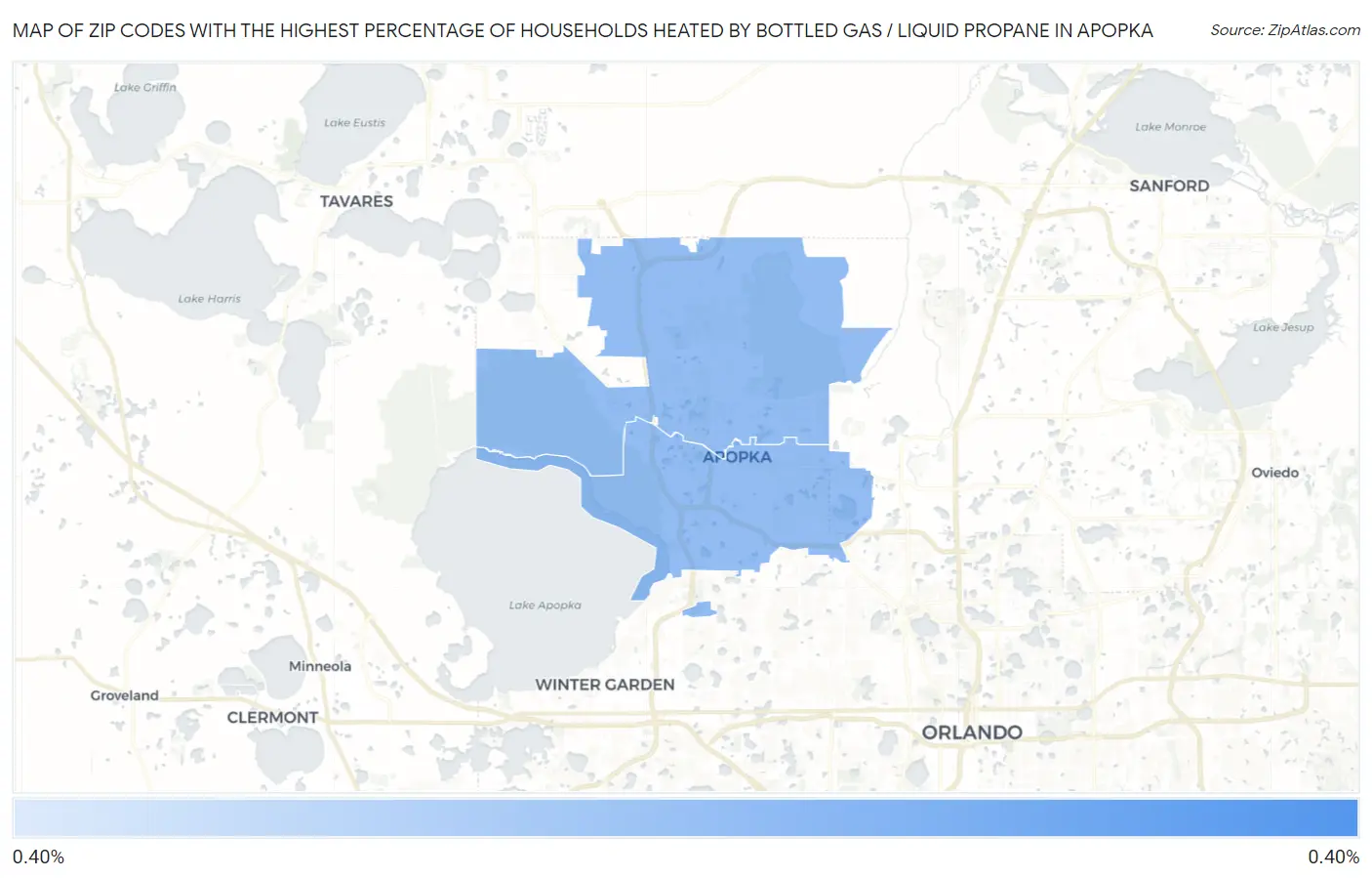 Zip Codes with the Highest Percentage of Households Heated by Bottled Gas / Liquid Propane in Apopka Map