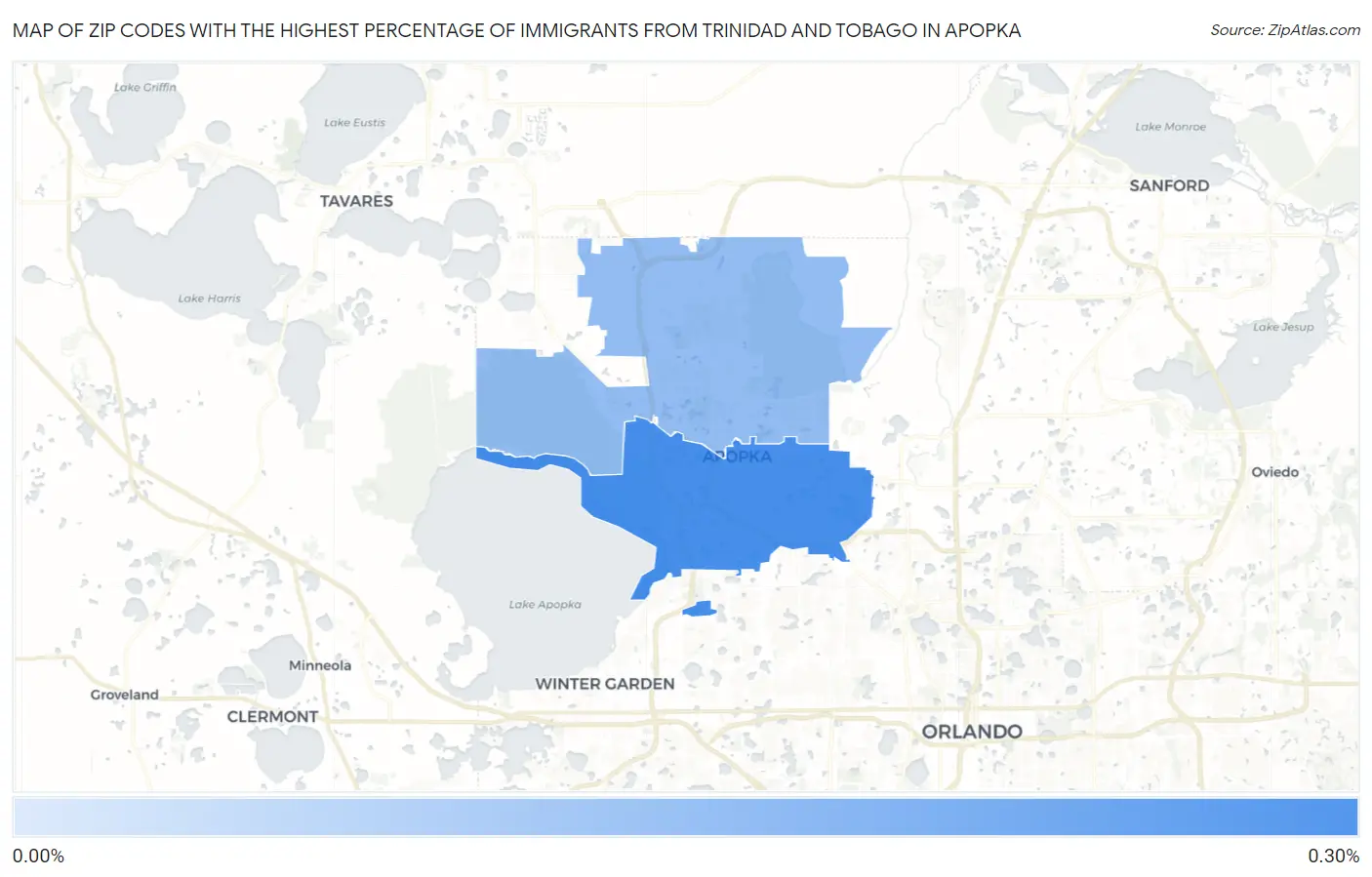 Zip Codes with the Highest Percentage of Immigrants from Trinidad and Tobago in Apopka Map