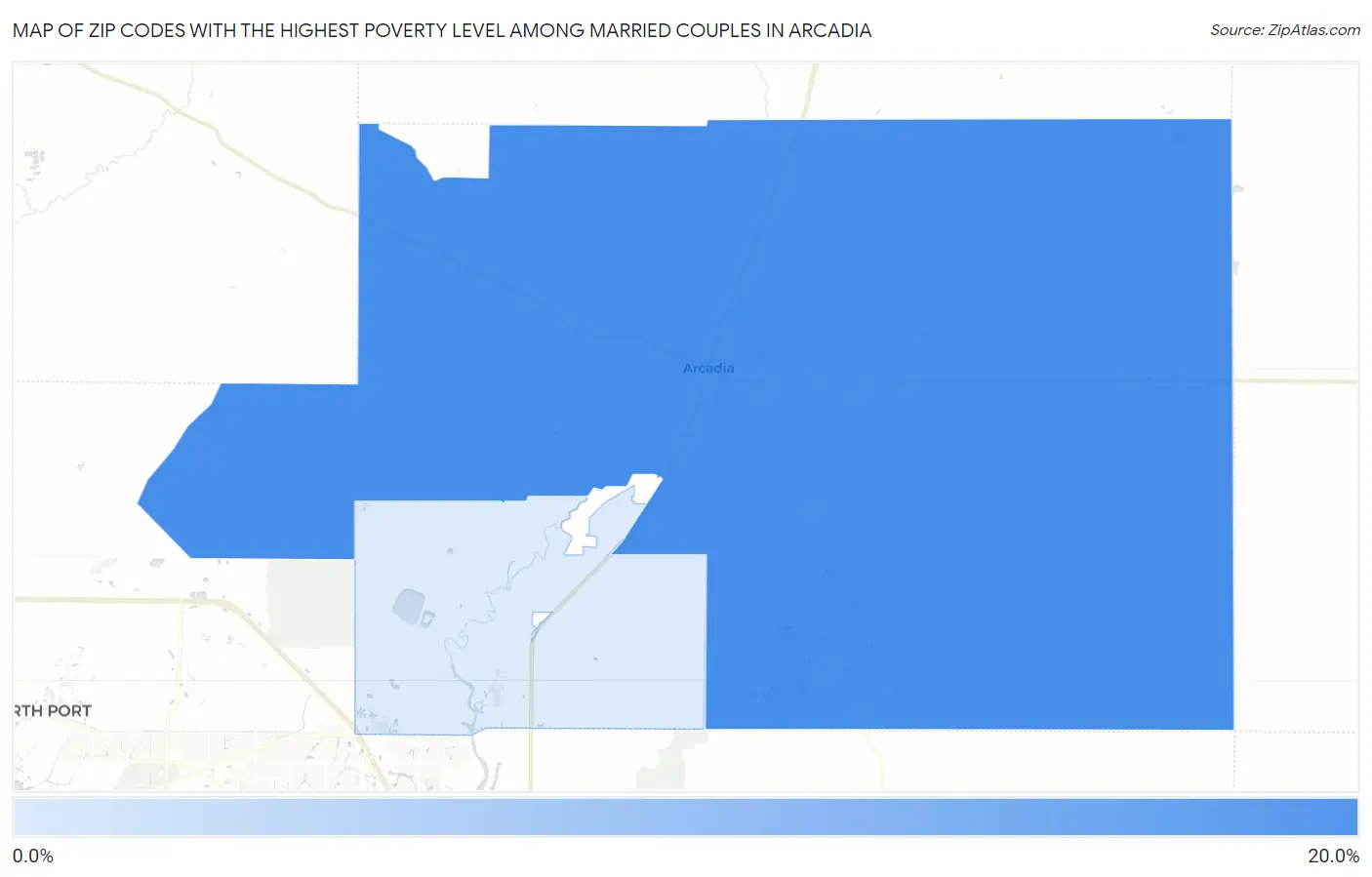Zip Codes with the Highest Poverty Level Among Married Couples in Arcadia Map