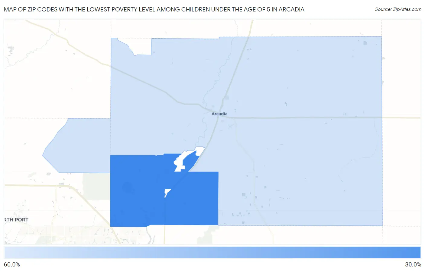 Zip Codes with the Lowest Poverty Level Among Children Under the Age of 5 in Arcadia Map